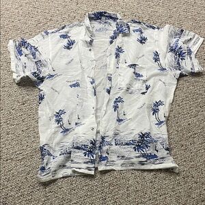 Blue and White Tropical Print Men's Shirt
